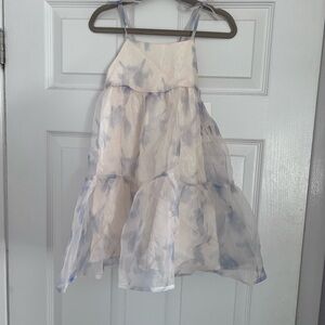 Zara Girls White Dress with Light Blue Floral Watercolor Print